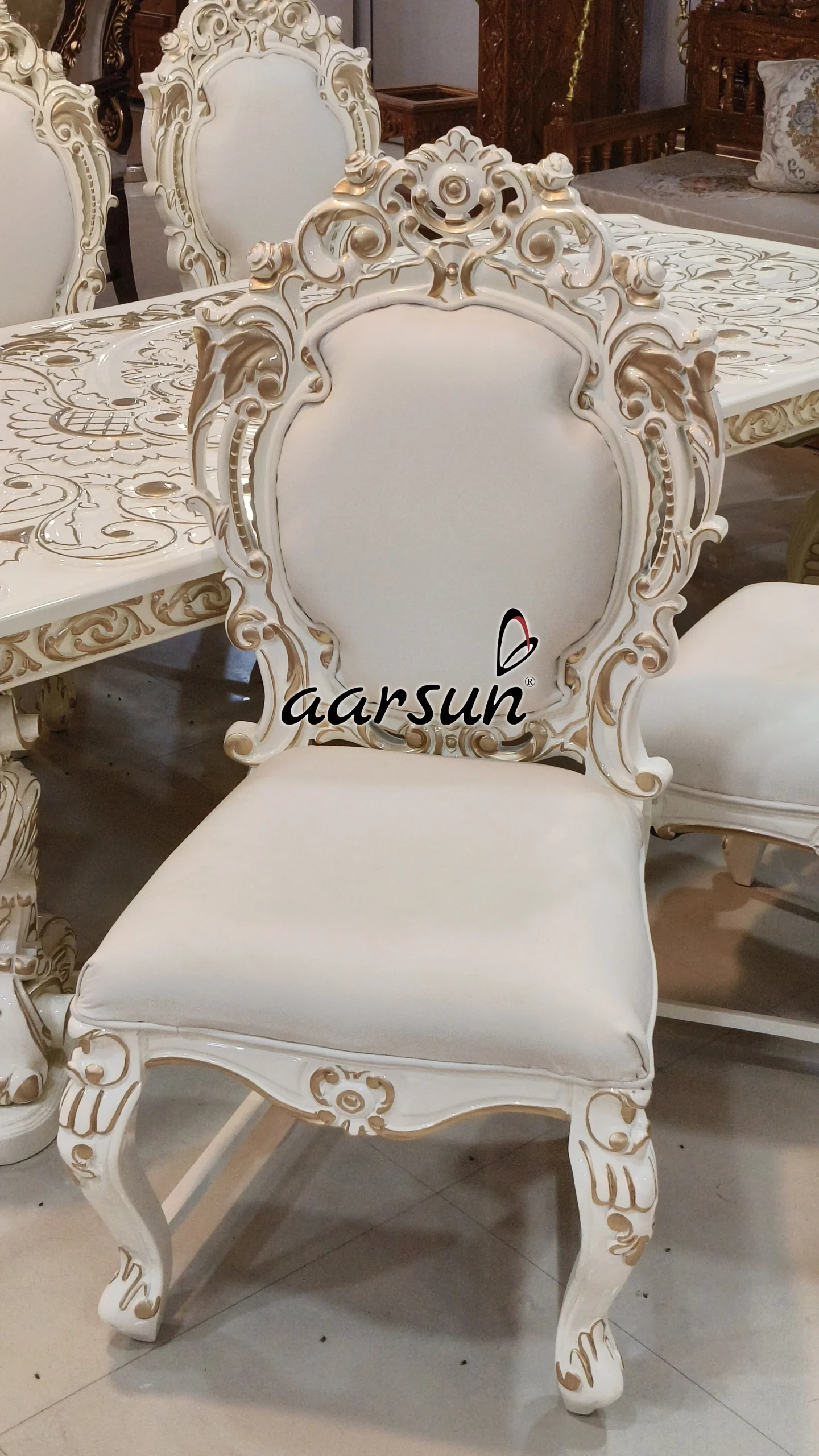 Dining Table Set in classic white finish view 7