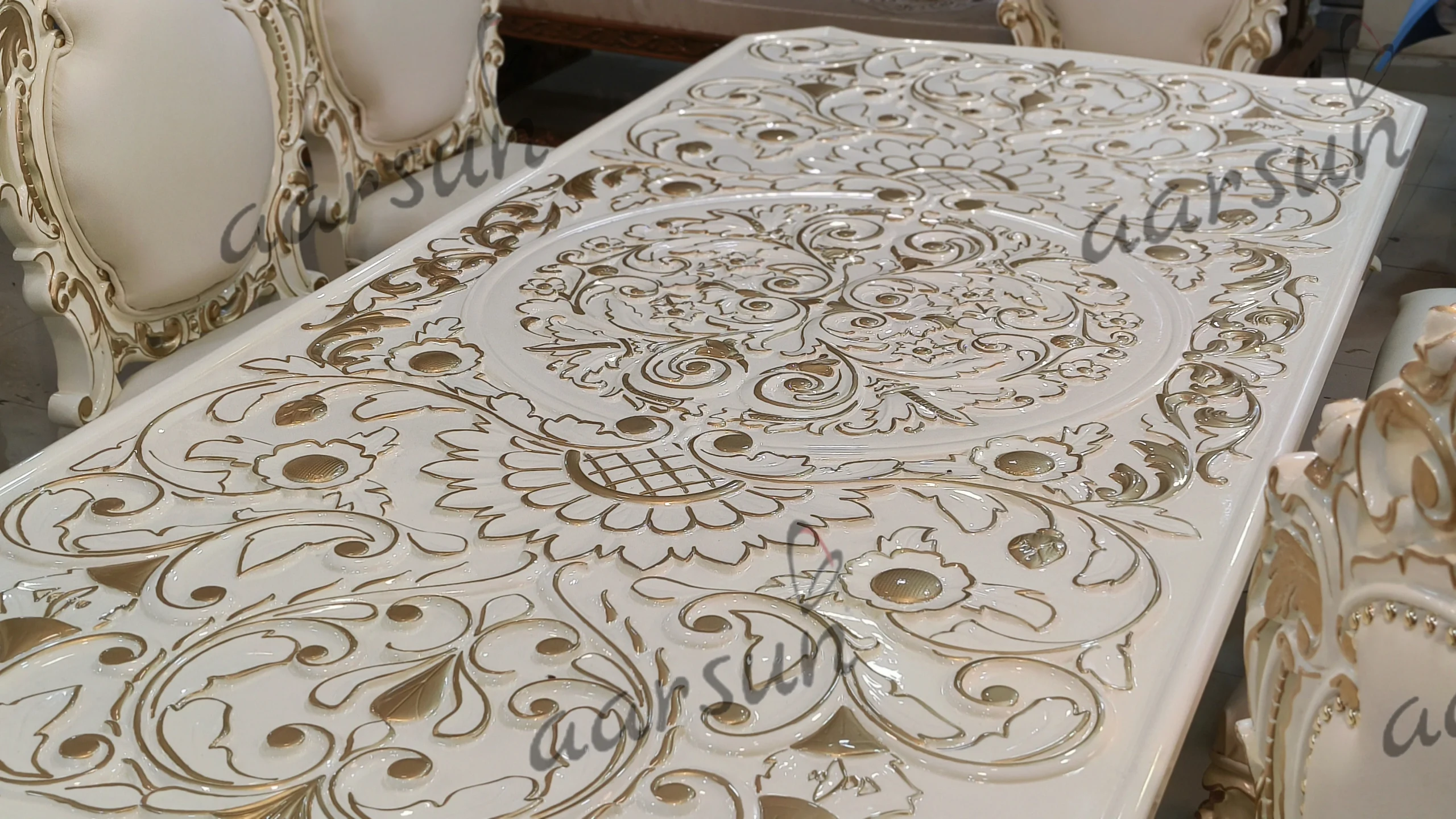Dining Table Set in classic white finish view 8