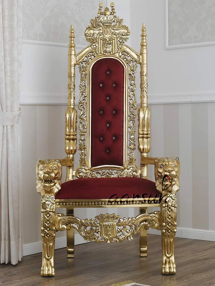 King Throne Chair with Golden Polish view 4