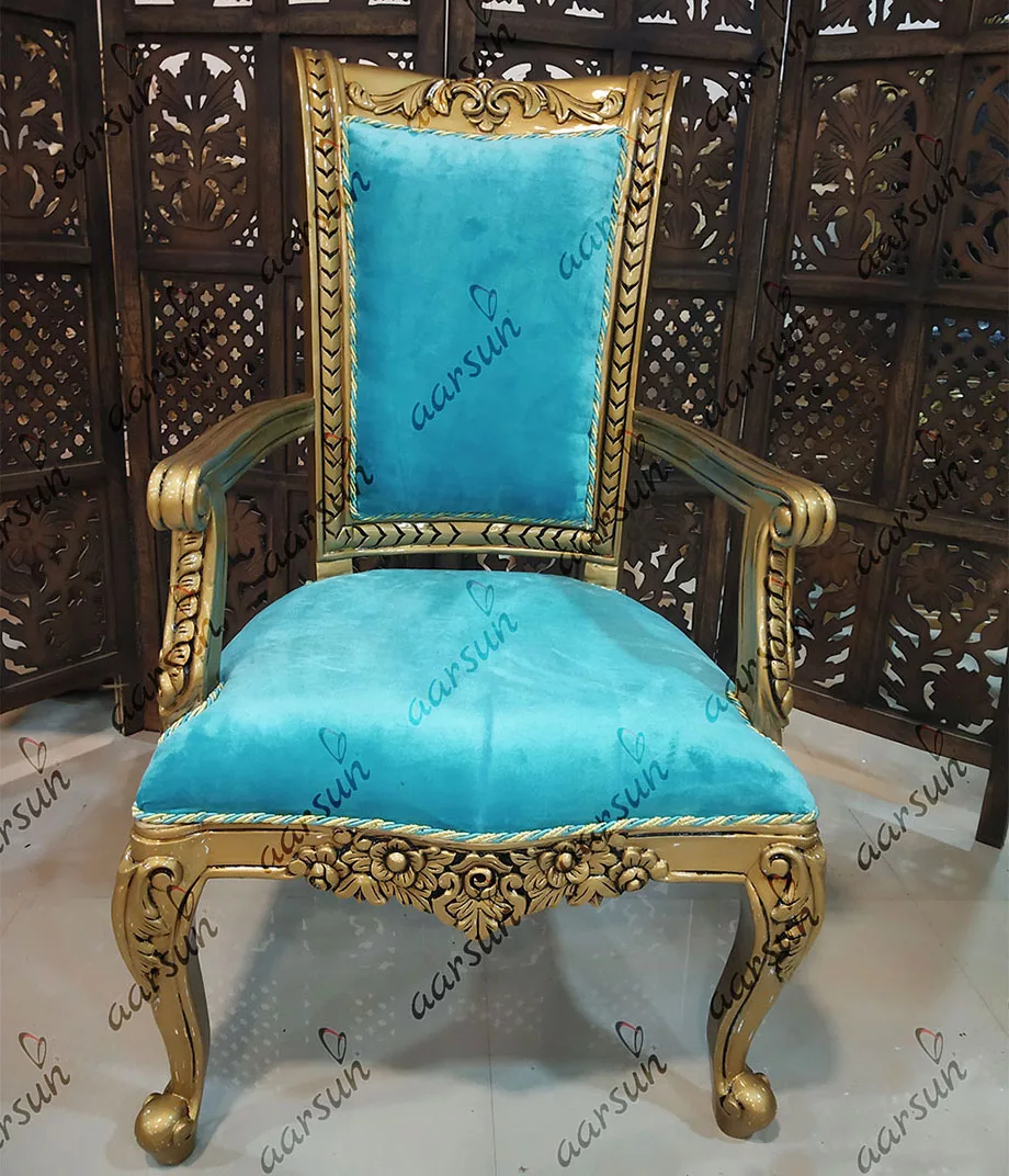 Rococo Design Wooden Chair – Gold Finish view 4