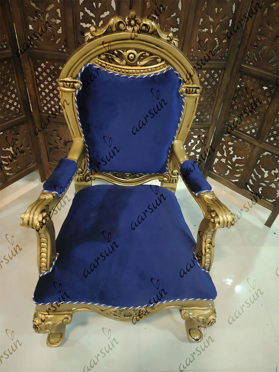 Rococo Style Wooden Chair – Velvet Fabric view 4