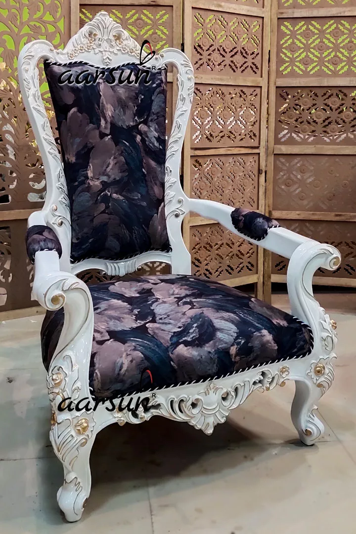 Royal Chair in White and Gold for Living Room Bedroom Hallway view 5