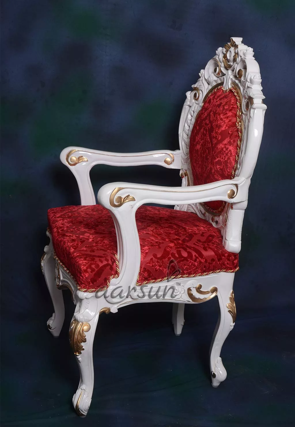 White Finish Master Chair with golden Highlights view 4